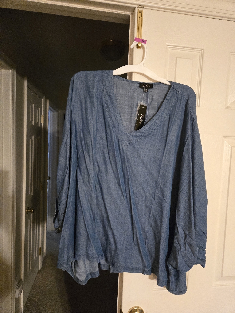 Spin The Right Touch Chambray Batwing Sleeve Blouse